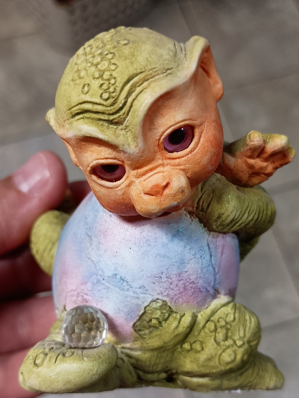 Whimsical Green and Orange Dragon Figurine with Pastel Egg - Go Forette